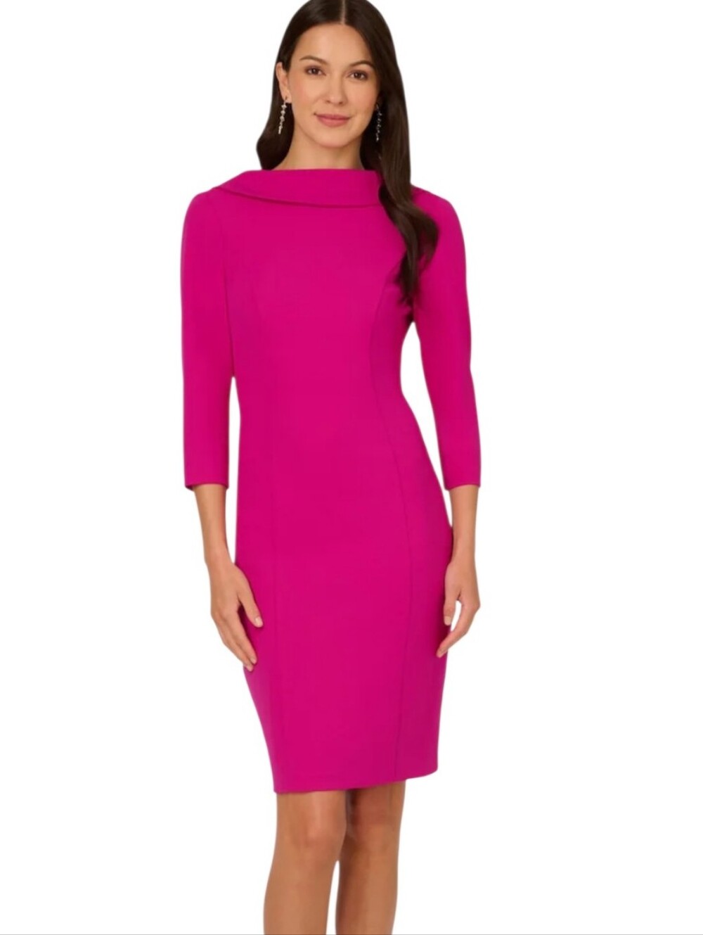 Nwt Adrianna Papel Rolled Neck Back Vs To Bow 3/4 Sleeve Crepe Knit Midi Dress